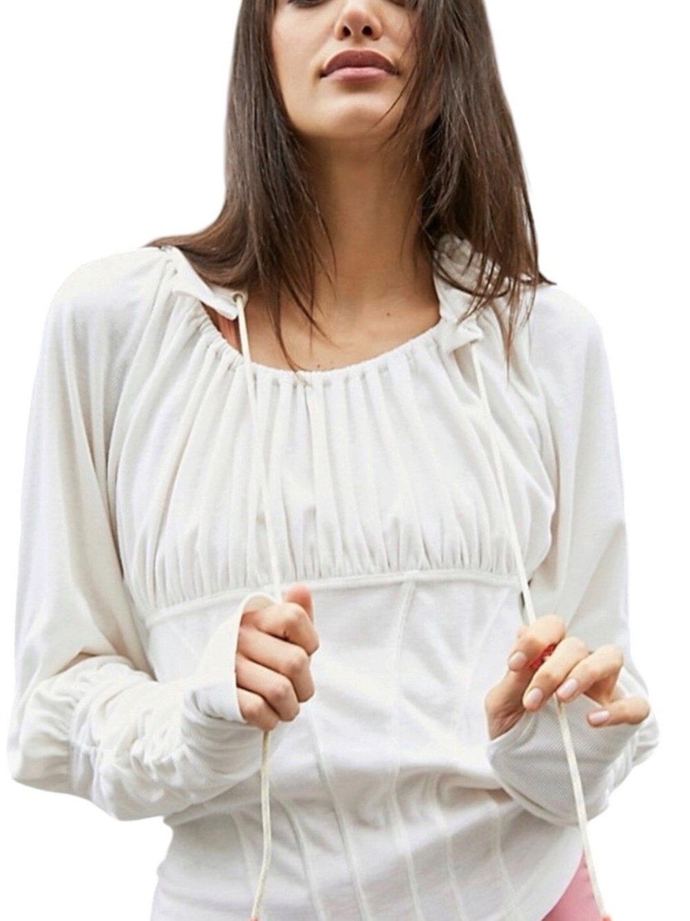 FP Movement Free People off white ruched Neck corset Long-Sleeve hoodie small